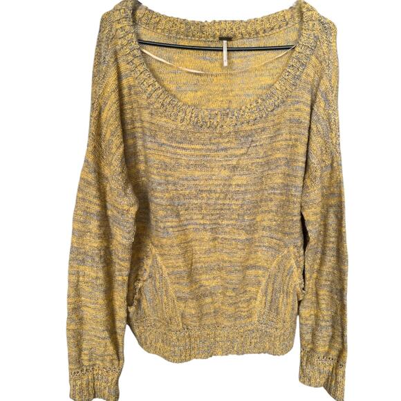 Free People Yellow Gray Wool Blend Knit Pullover Sweater, M - Picture 1 of 7